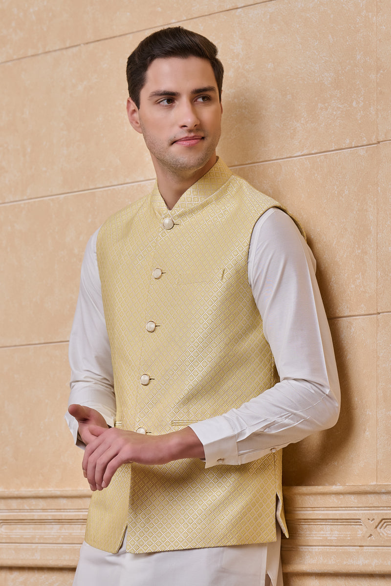 Light Yellow Classic Brocade Bundi