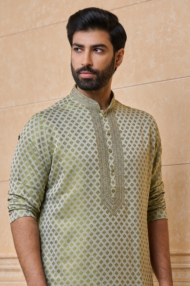 Light Green Jacquard Kurta Set