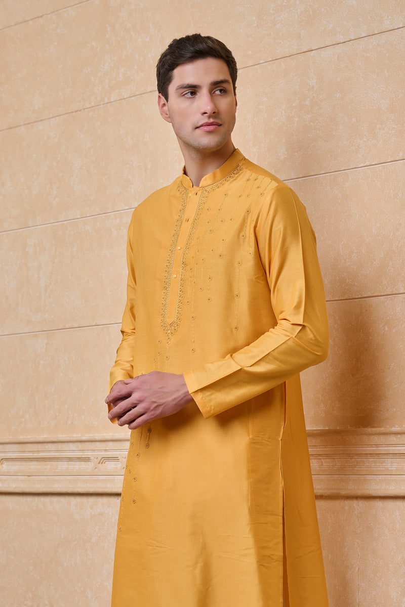 Yellow All Over Floral Embroidered Kurta Set