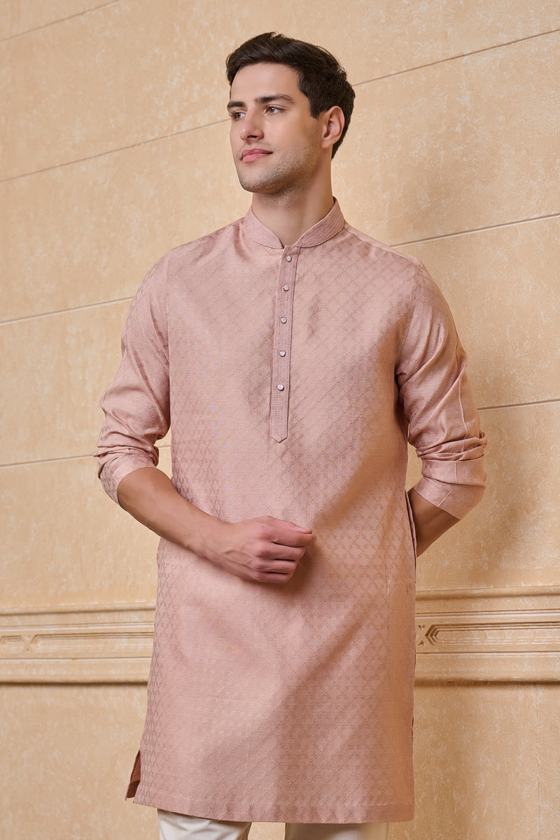 Pink Jacquard Kurta Set