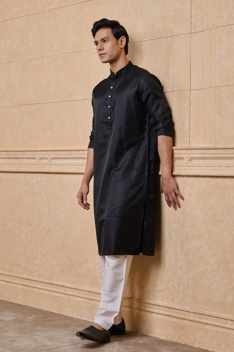 Black Jacquard Kurta Set