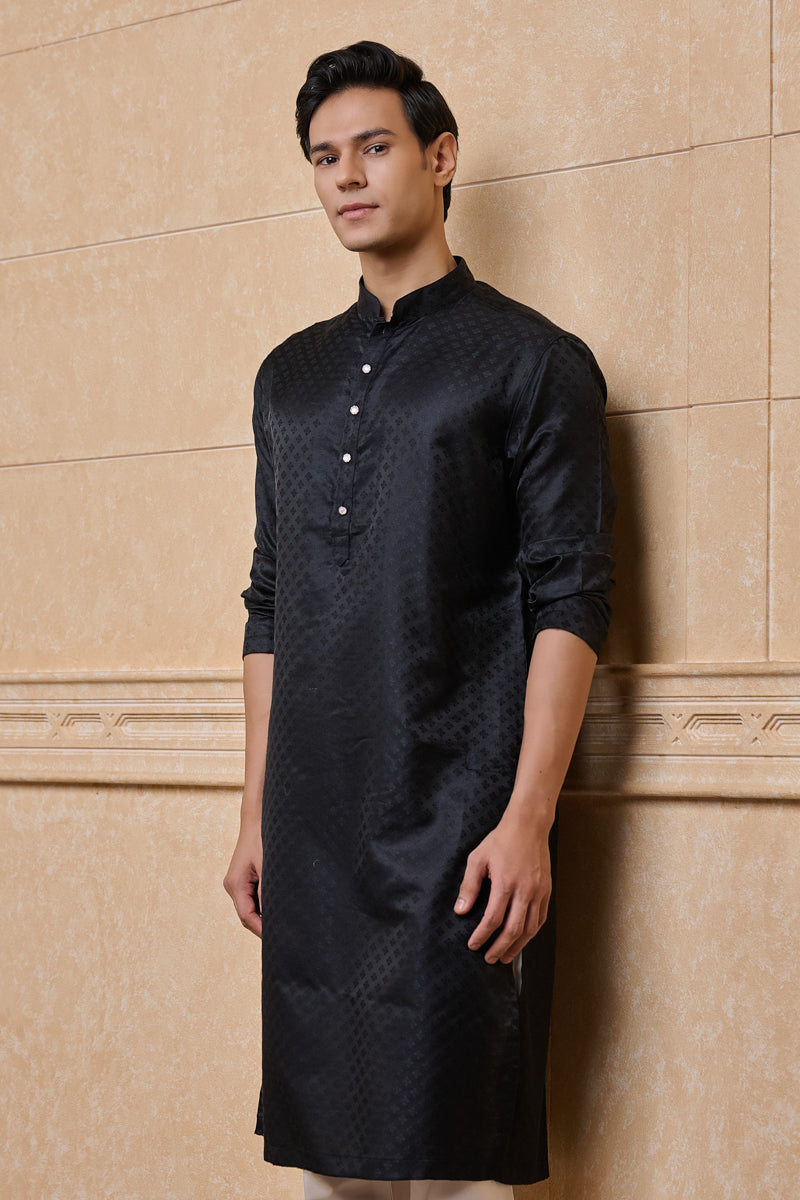 Black Jacquard Kurta Set