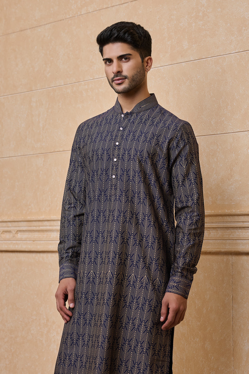 Navy All Over Printed Single Kurta