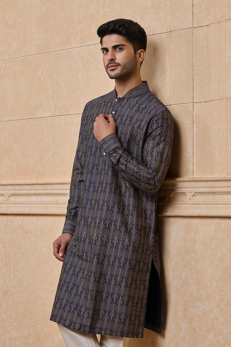 Navy All Over Printed Single Kurta