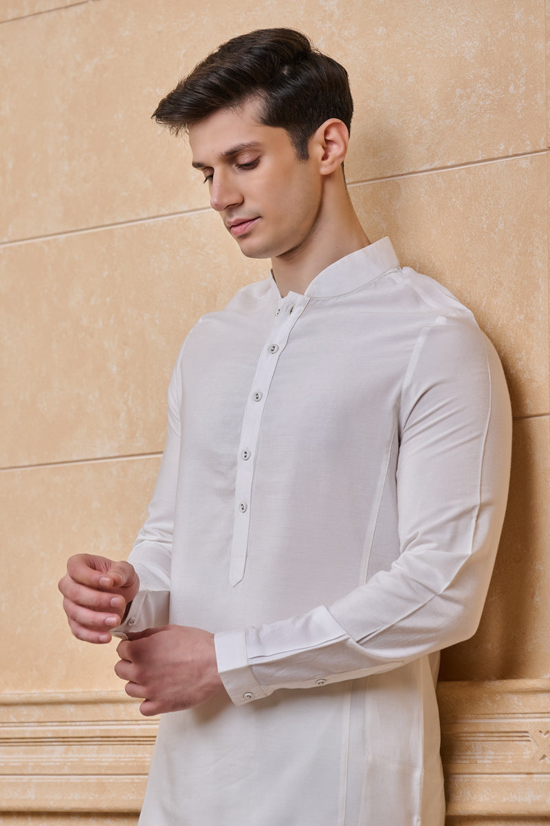 White Solid Single Kurta