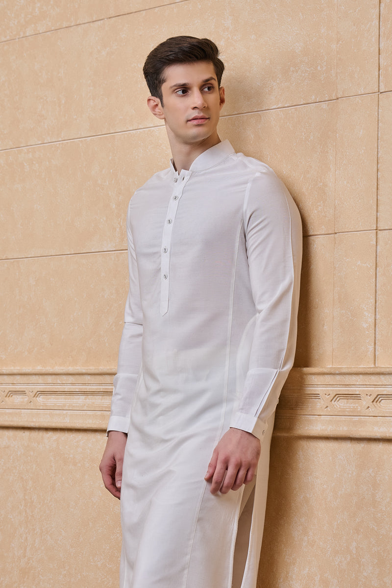 White Solid Single Kurta