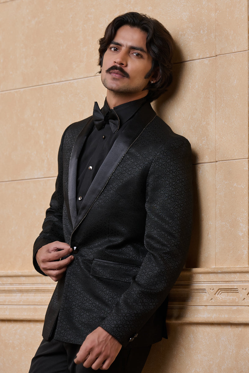 Black Jacquard Dinner Jacket Set