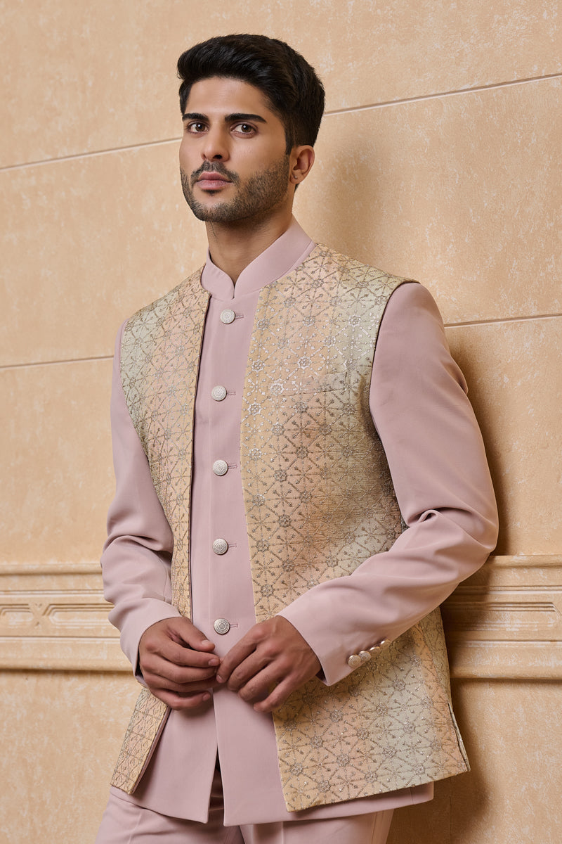 Gold Indo Western With Open Style Jacket