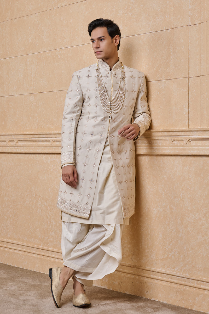 Ivory Sherwani Highlighted With Zardosi Work