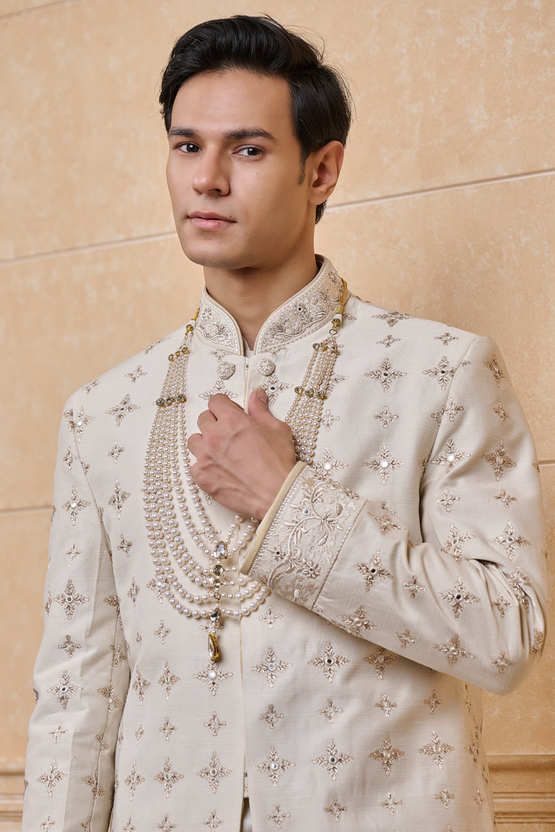 Ivory Sherwani Highlighted With Zardosi Work