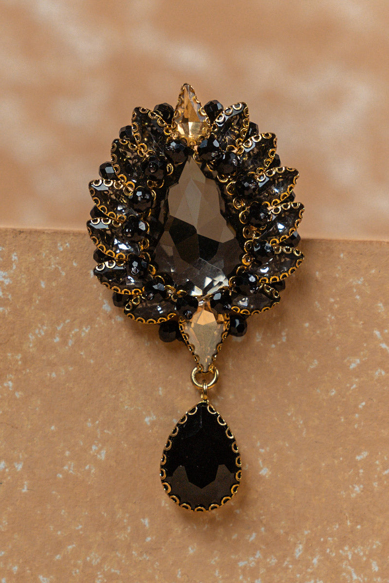 Crystal Brooch With Drop Detailing