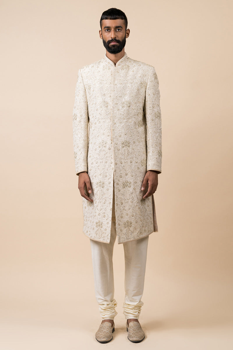 Ivory Floral Embroidered Sherwani