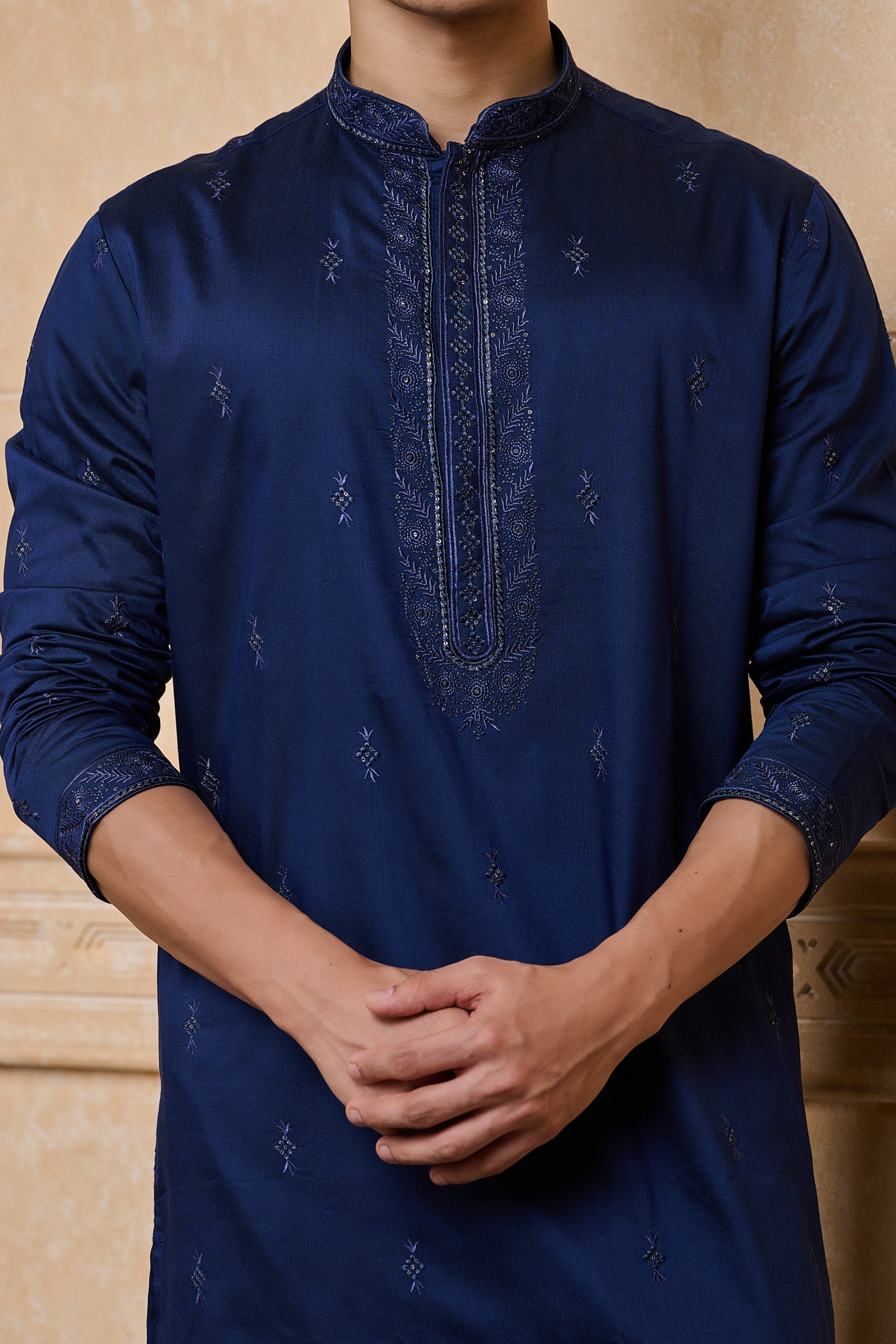 Navy All Over Embroidered Kurta Set