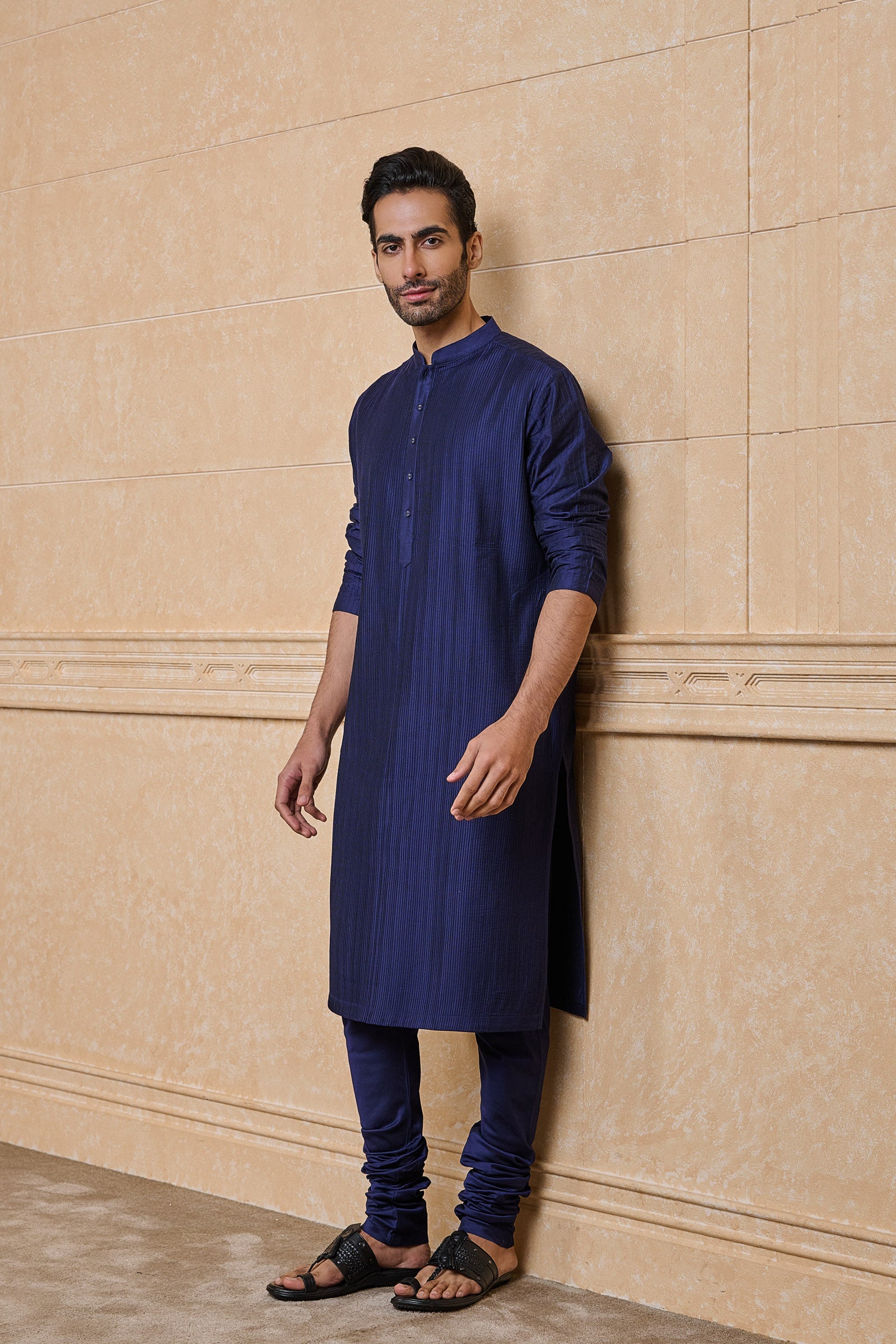 Navy All Over Textured Kurta Set