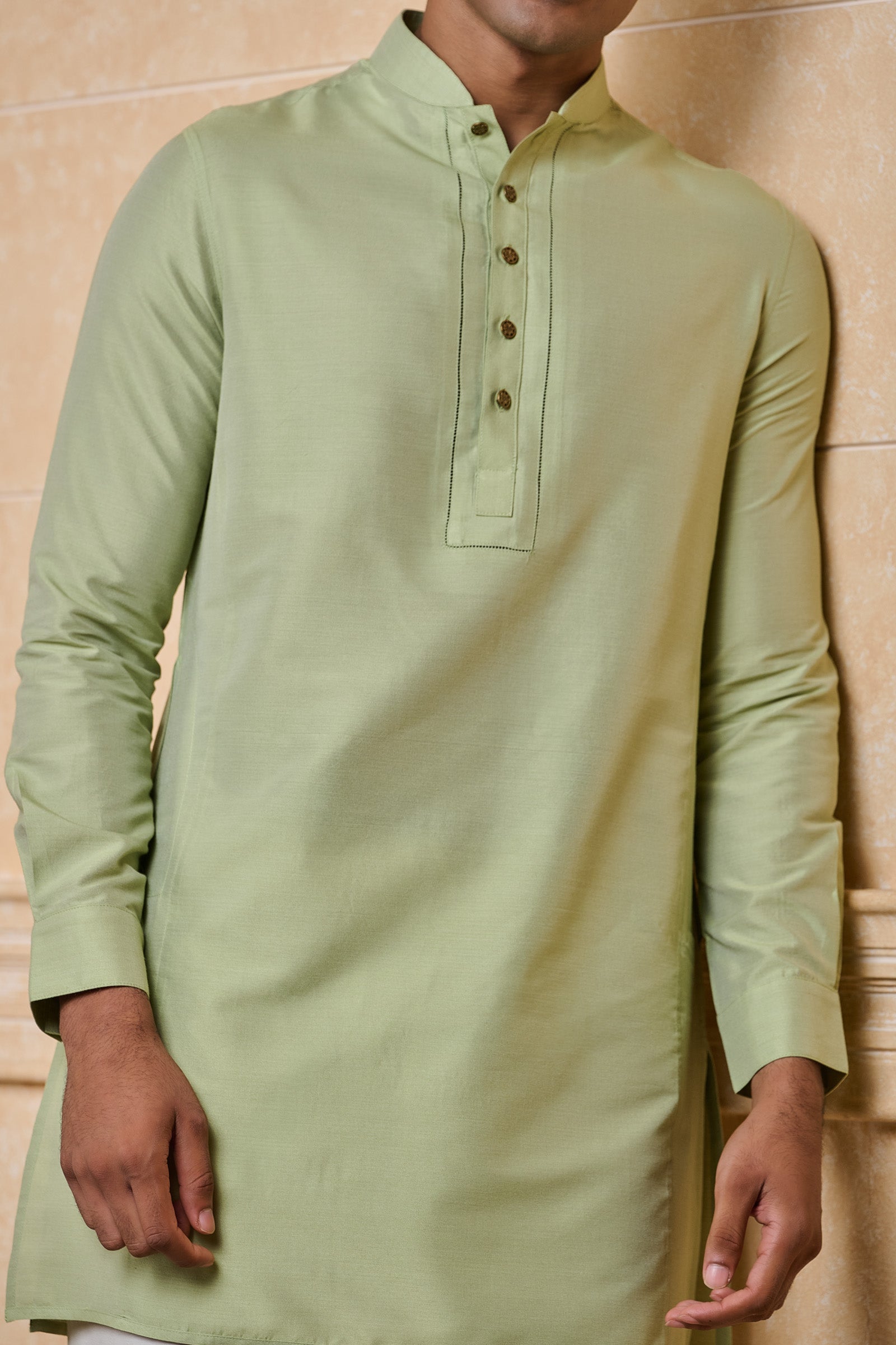 Green Stylised Kurta With Jaali Detailing