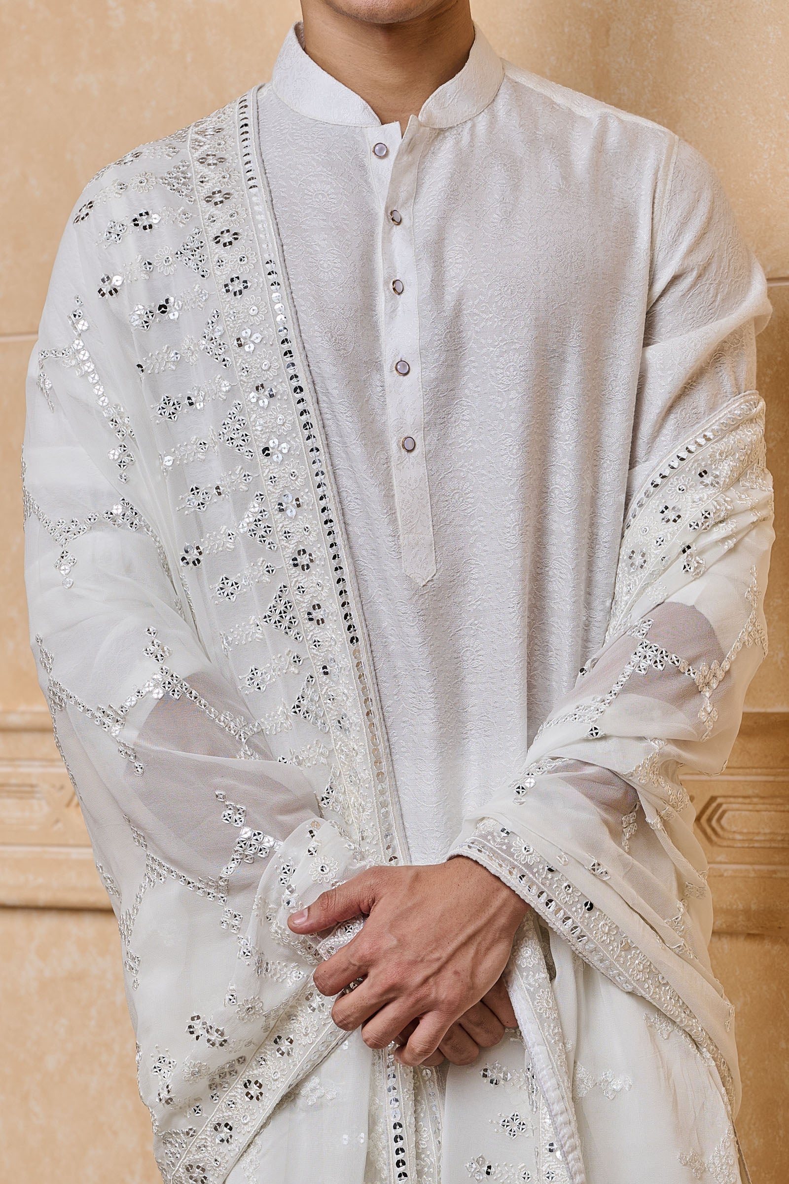 White Georgette Embroidered Stole