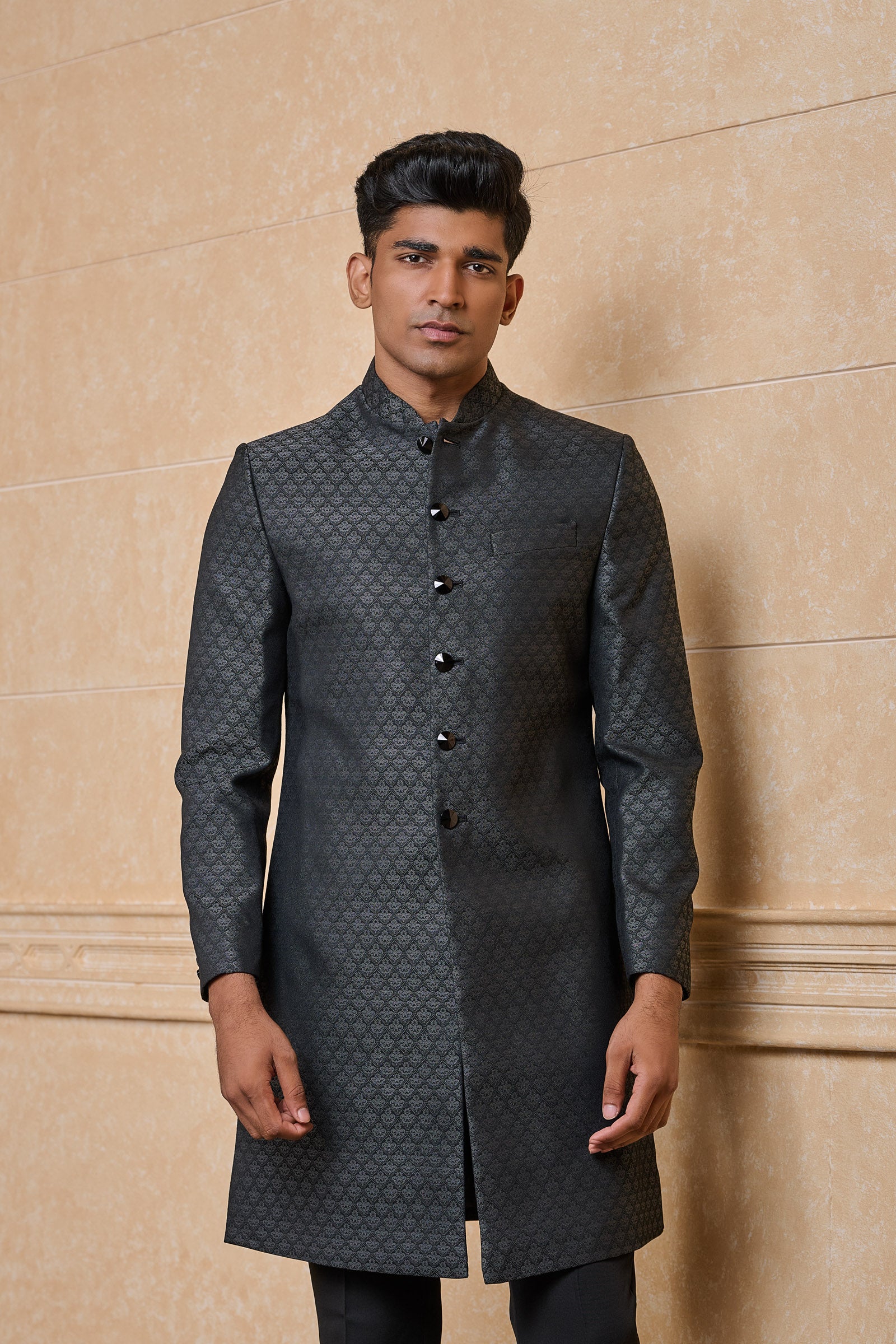 Black Jacquard Indo Western