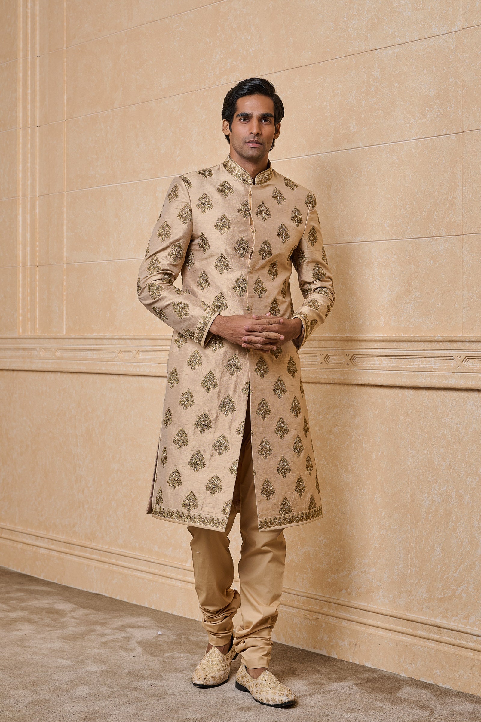 Gold All Over Zari Butta Embroidered Sherwani