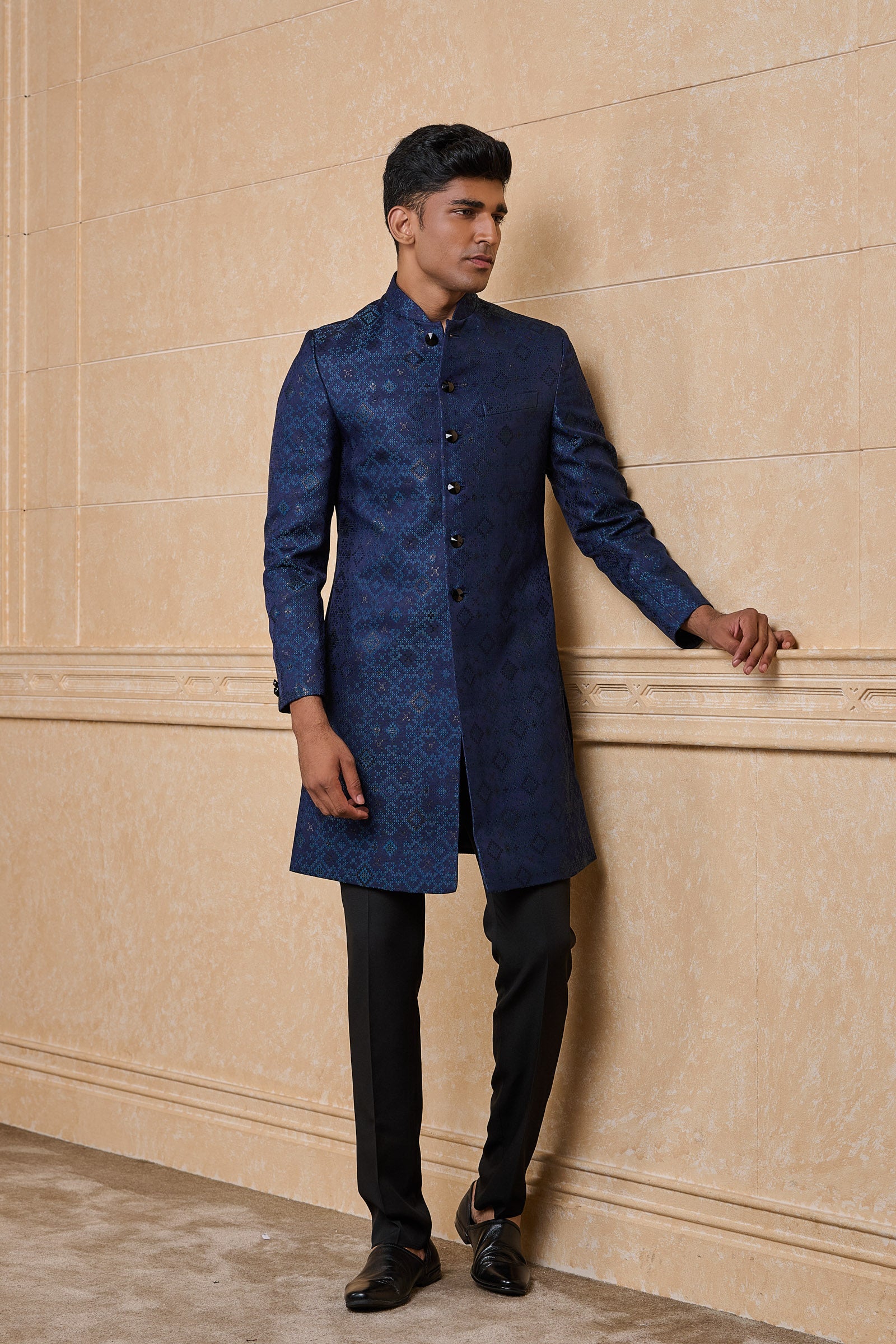 Navy Jacquard Indo Western