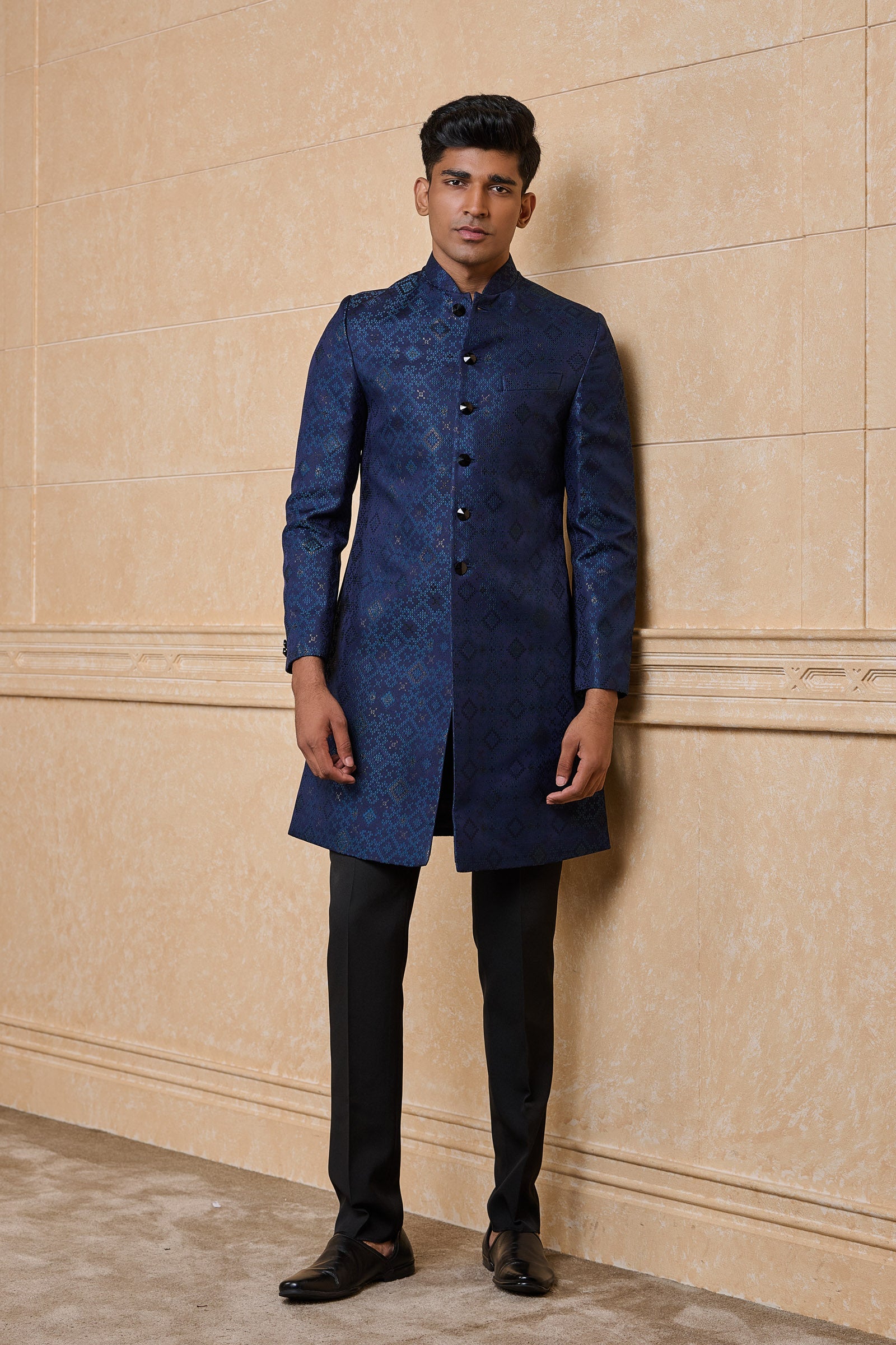 Navy Jacquard Indo Western