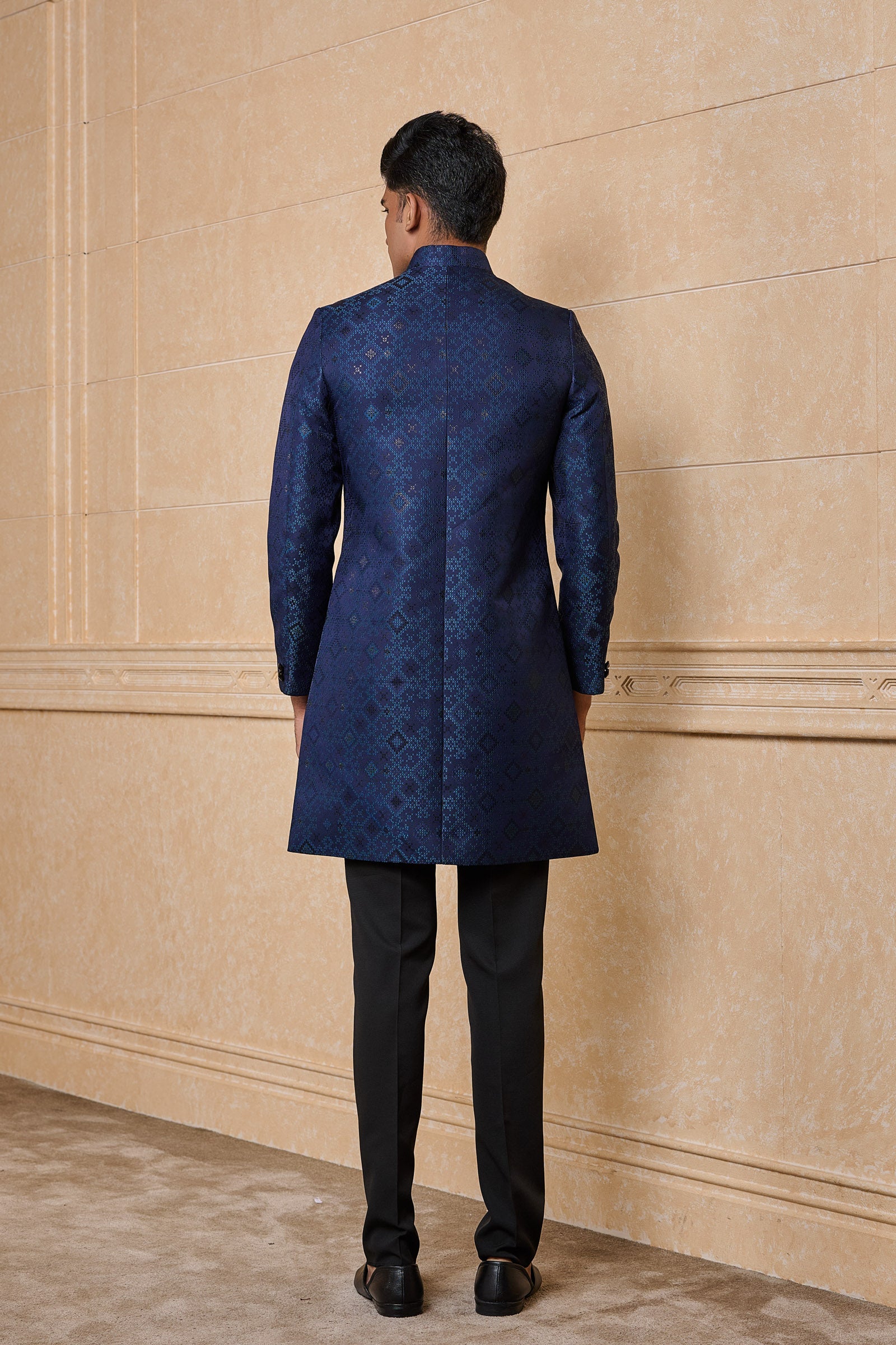 Navy Jacquard Indo Western