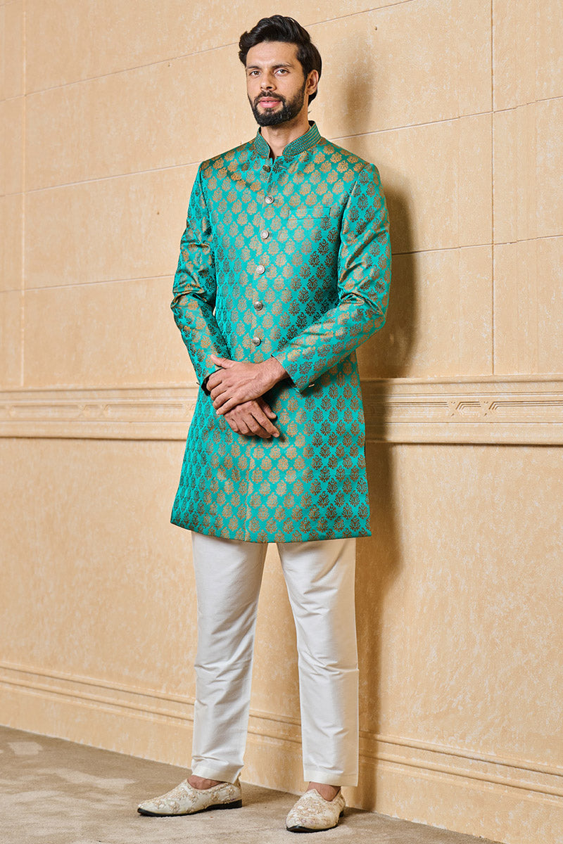 Green Classic Brocade Achkan