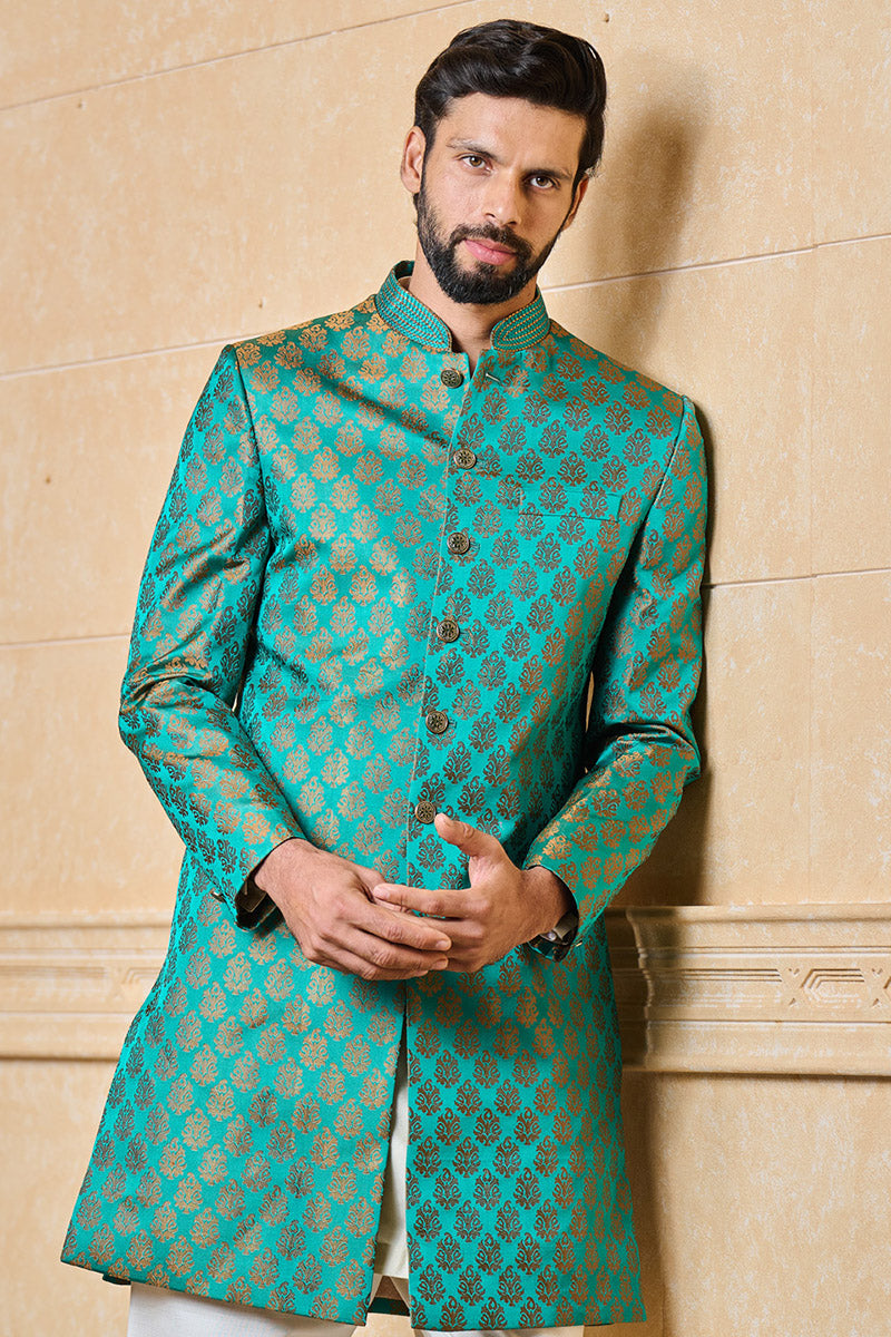 Green Classic Brocade Achkan