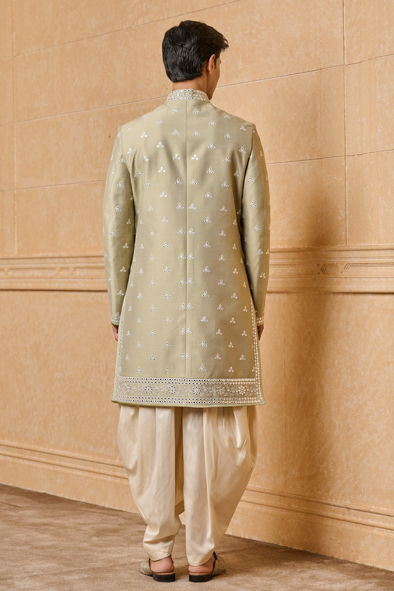 Light Green All Over Floral Butta Embroidered Achkan