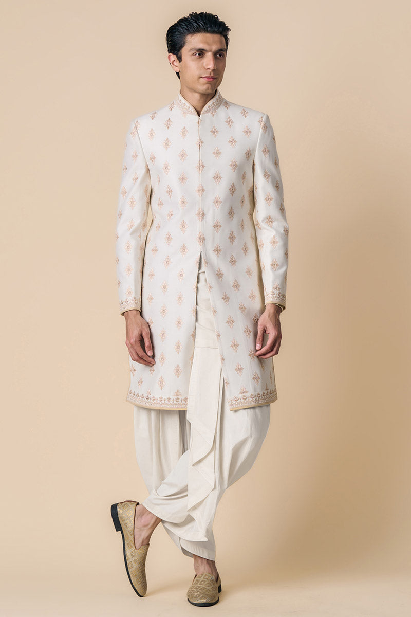 Ivory All Over Butta Embroidered Achkan