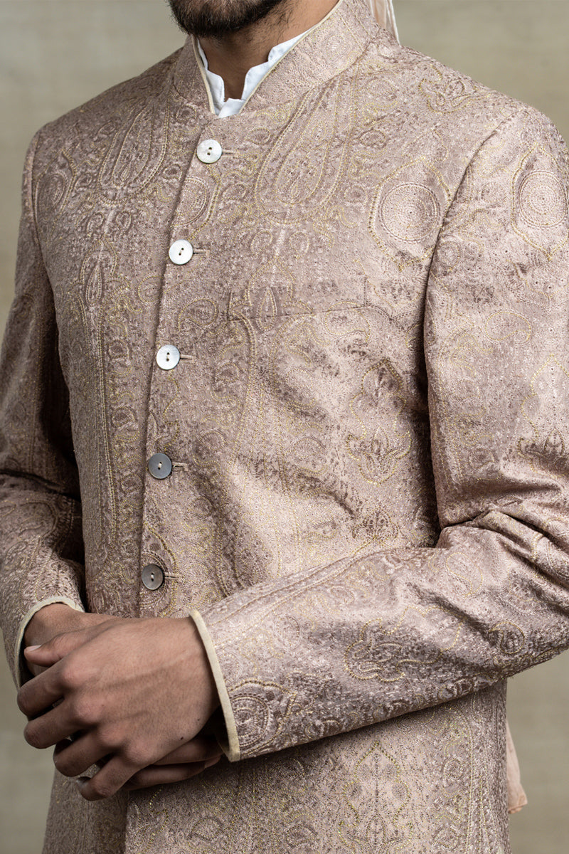 Pink All Over Thread Embroidered Achkan