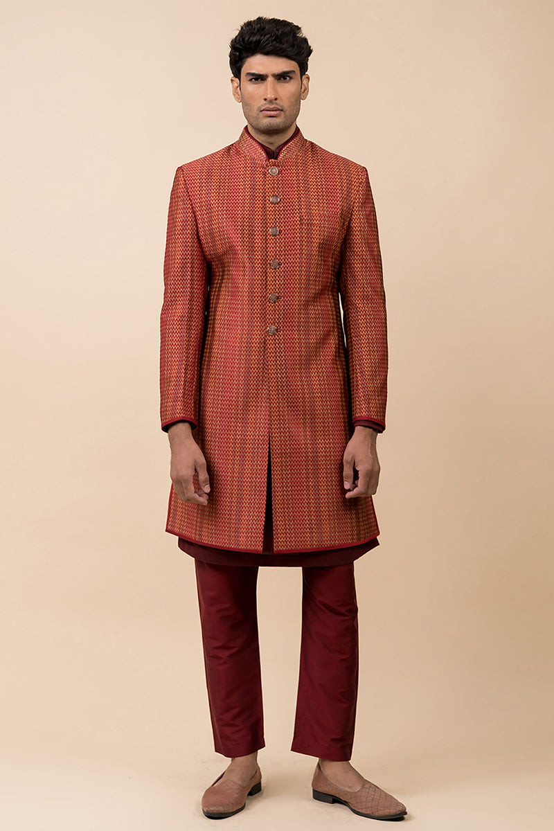 Maroon Classic Brocade Achkan