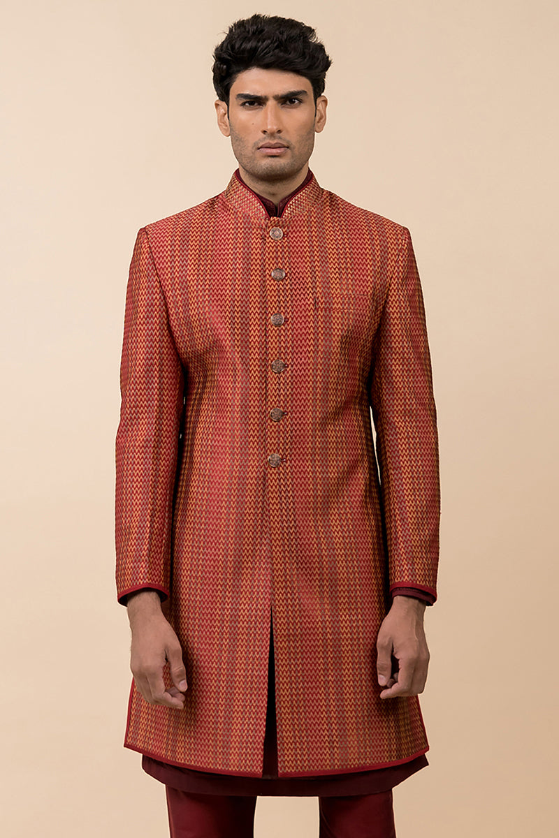 Maroon Classic Brocade Achkan