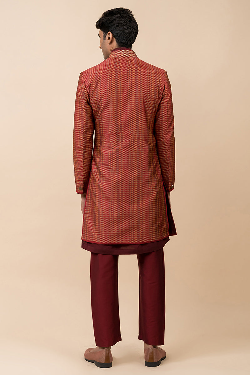 Maroon Classic Brocade Achkan