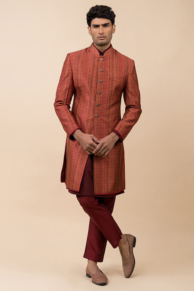 Maroon Classic Brocade Achkan