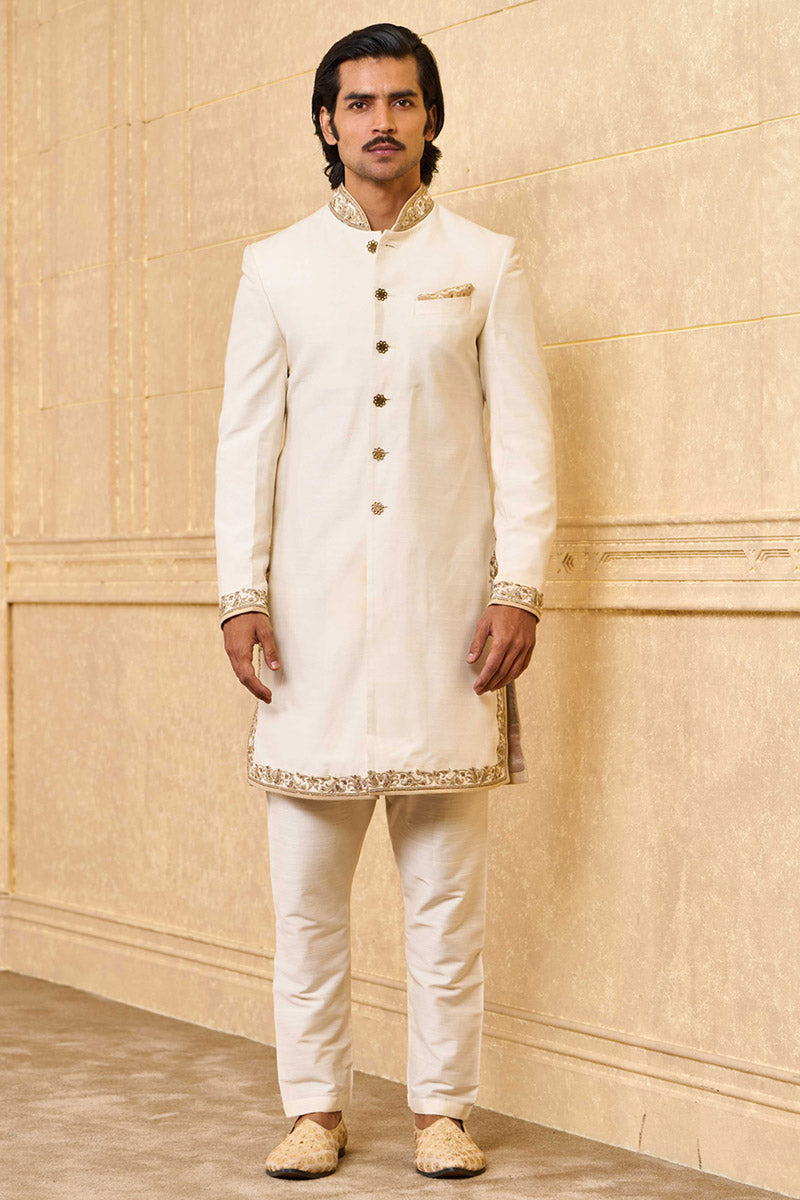 Ivory Achkan With Zardozi Embroidery Highlights