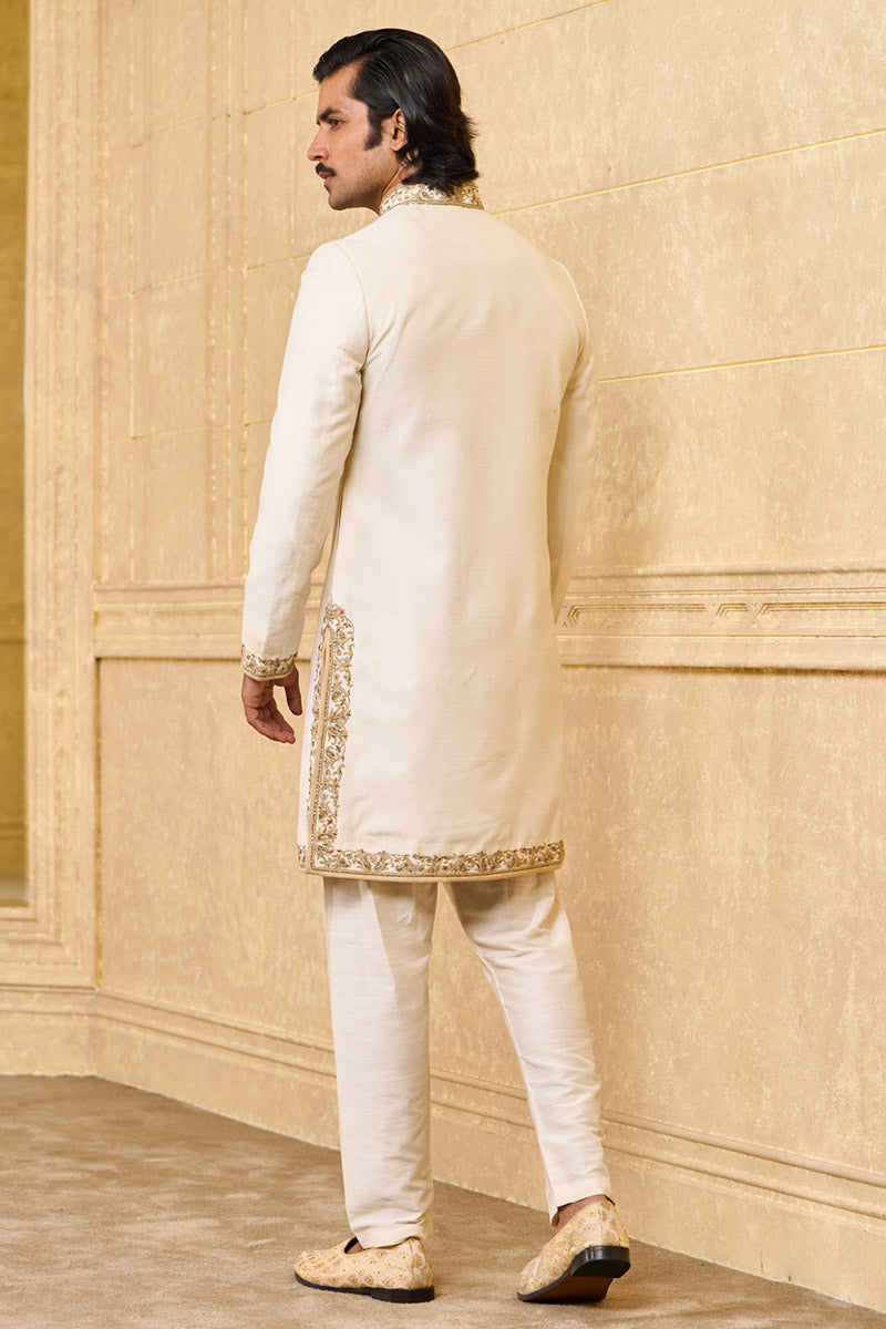 Ivory Achkan With Zardozi Embroidery Highlights