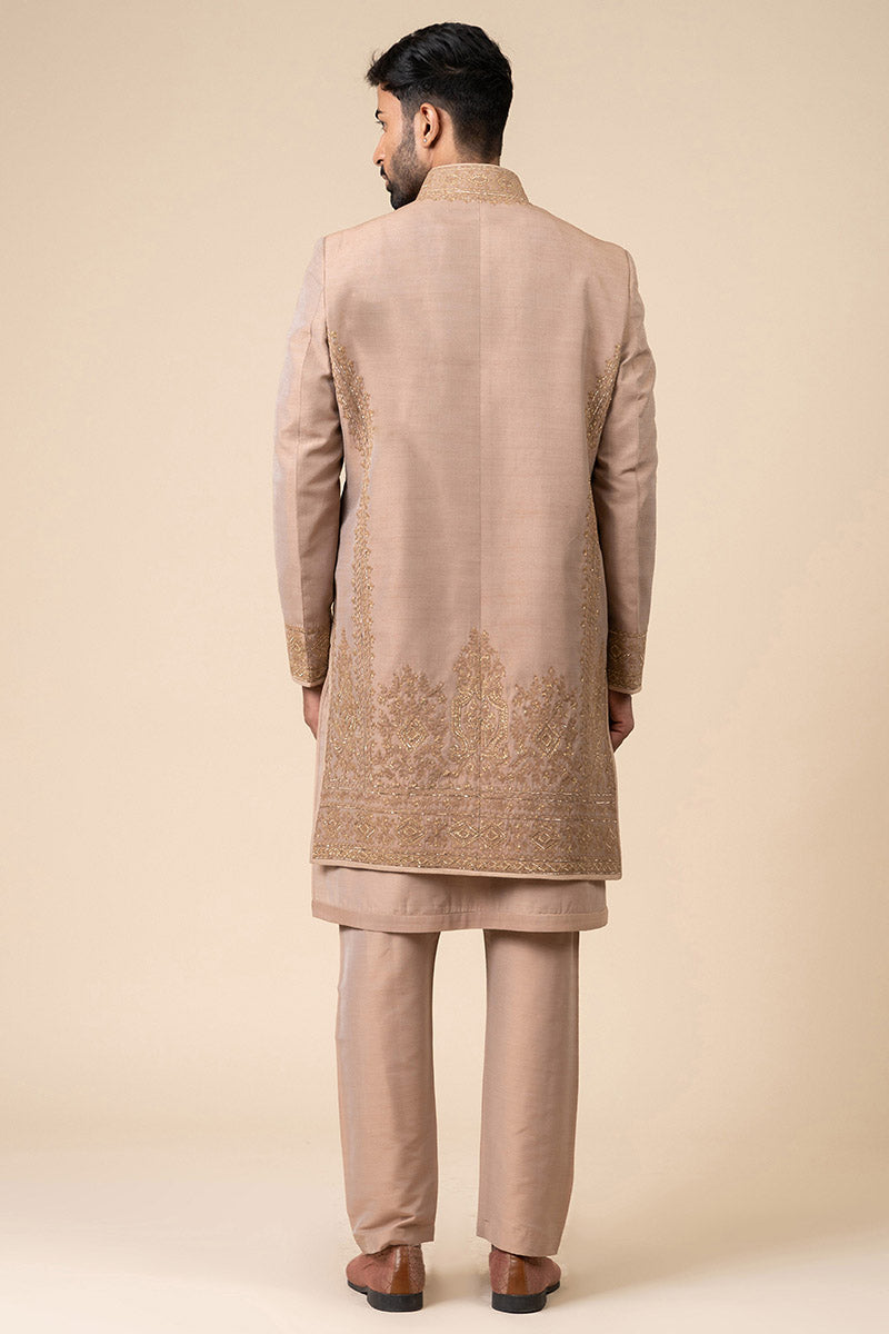 Rust All Over Thread Embroidered Achkan