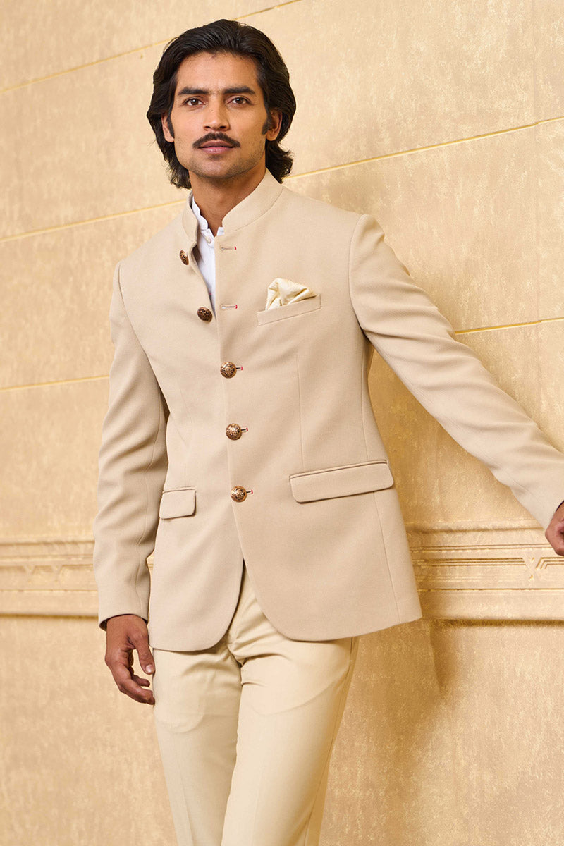 Beige Knit Bandhgala