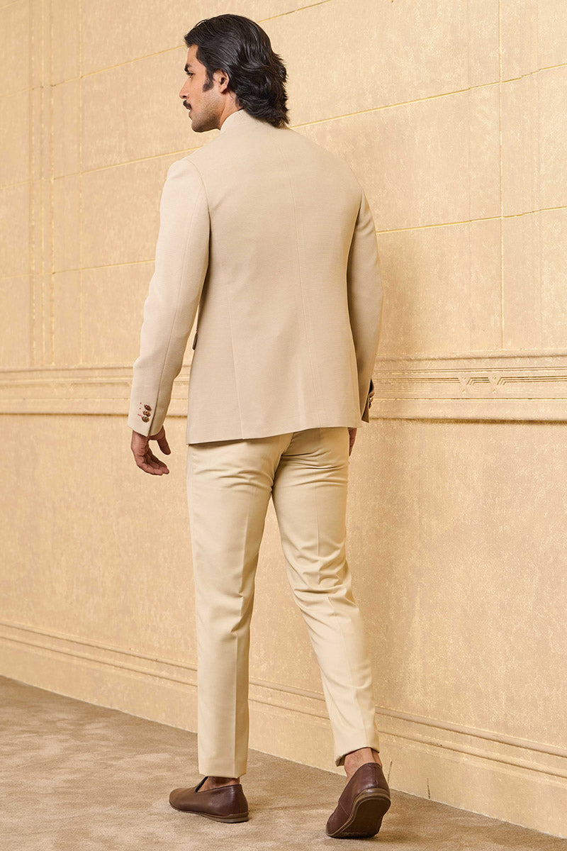 Beige Knit Bandhgala