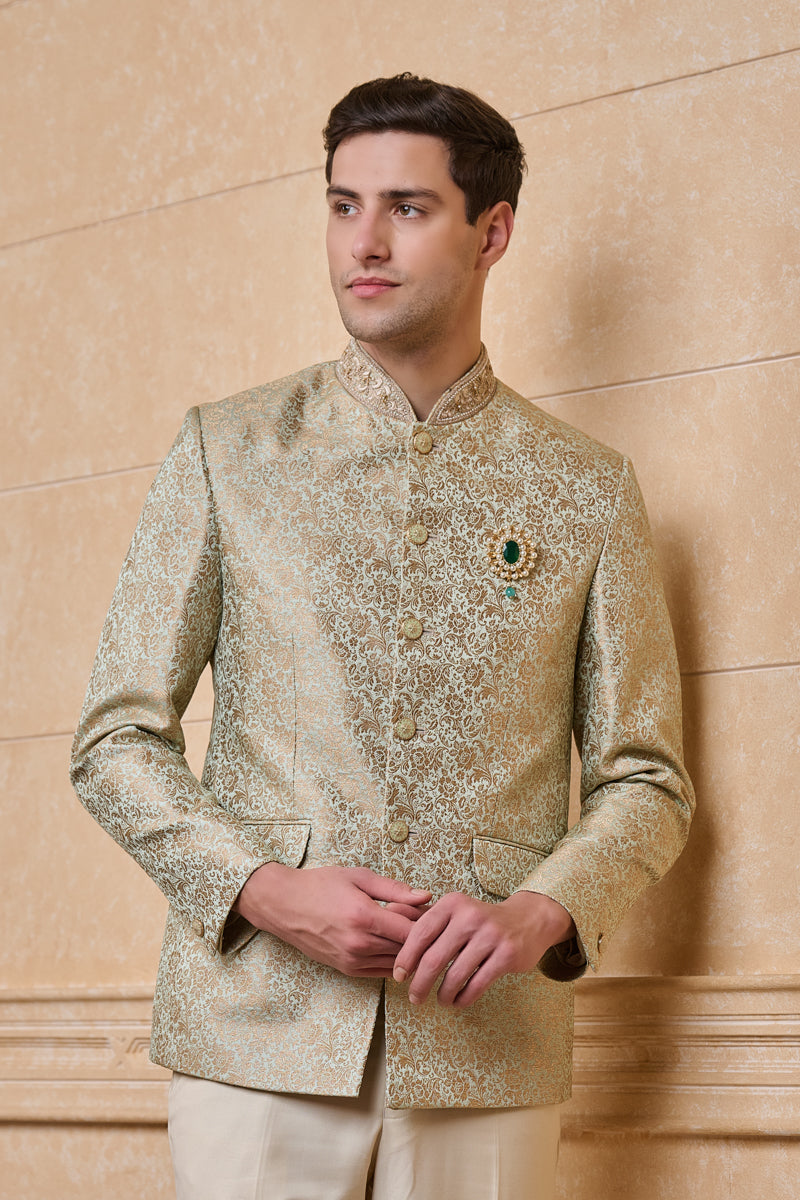 Light Green Classic Jacquard Bandhgala