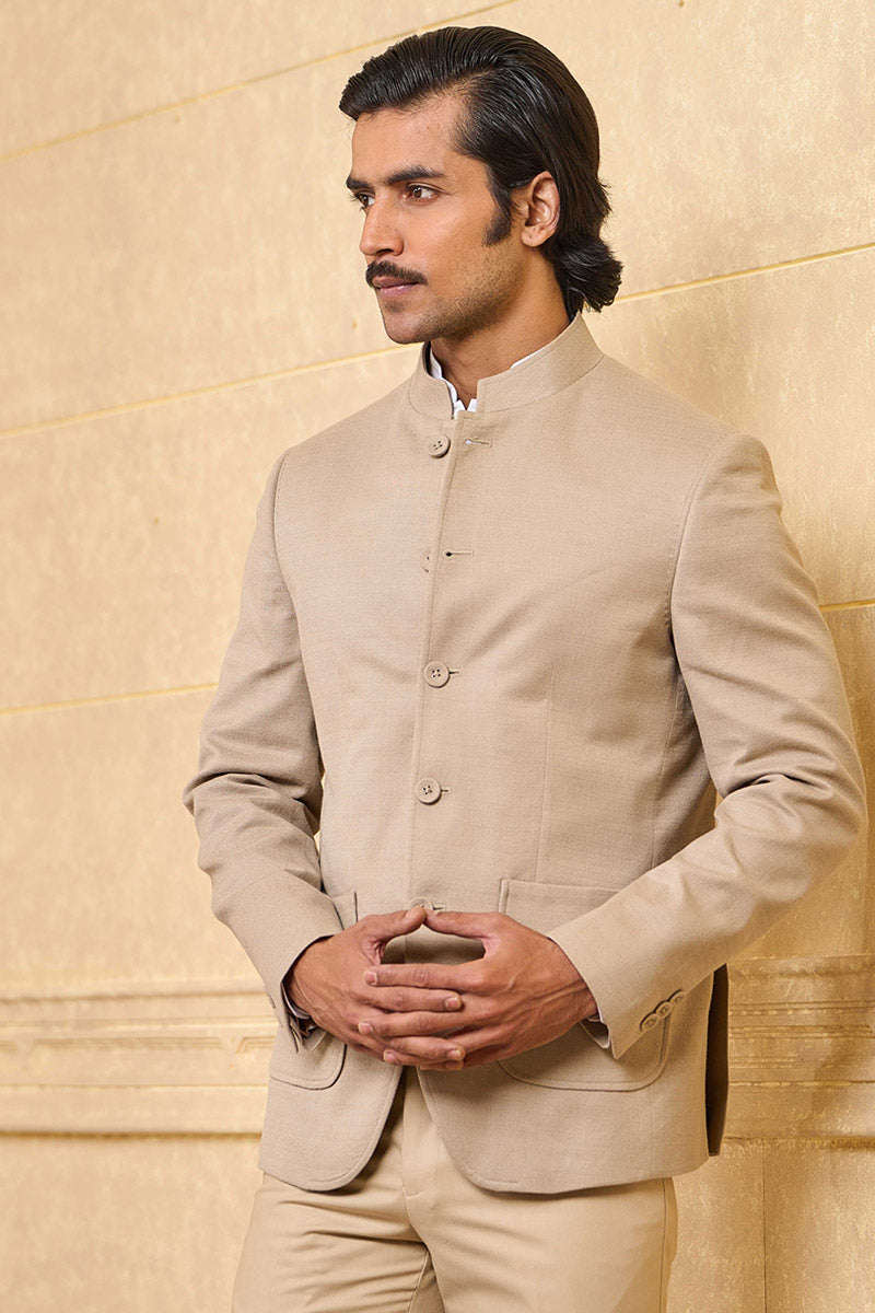 Light Grey Bandhgala With Curved Bottom Edges