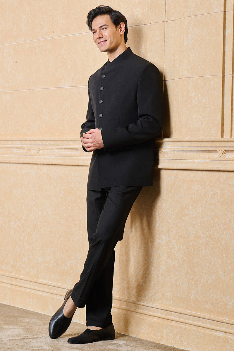 Black Classic Crepe Bandhgala