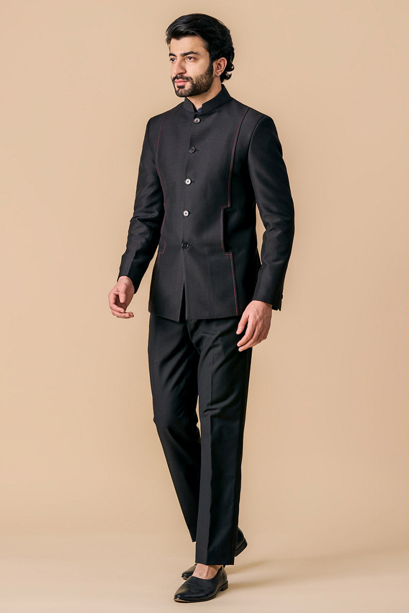 Black Bandhgala With Pocket Detailing