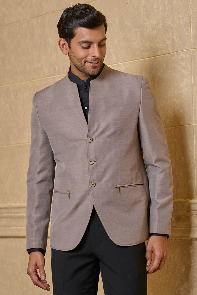 Medium Grey Classic Bandhgala With Zipper Pocket Detailing