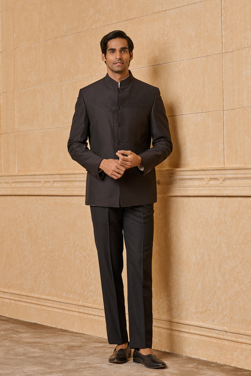 Black Classic Bandhgala With Contrast Edging