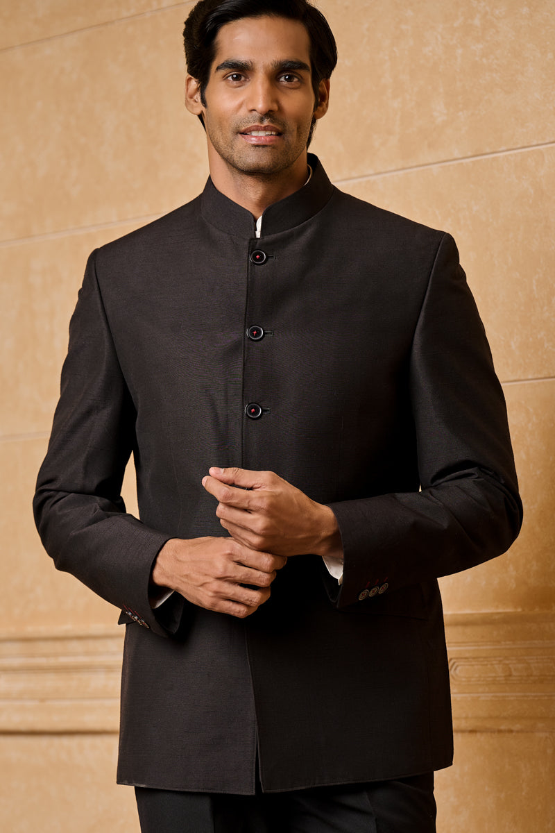 Black Classic Bandhgala With Contrast Edging