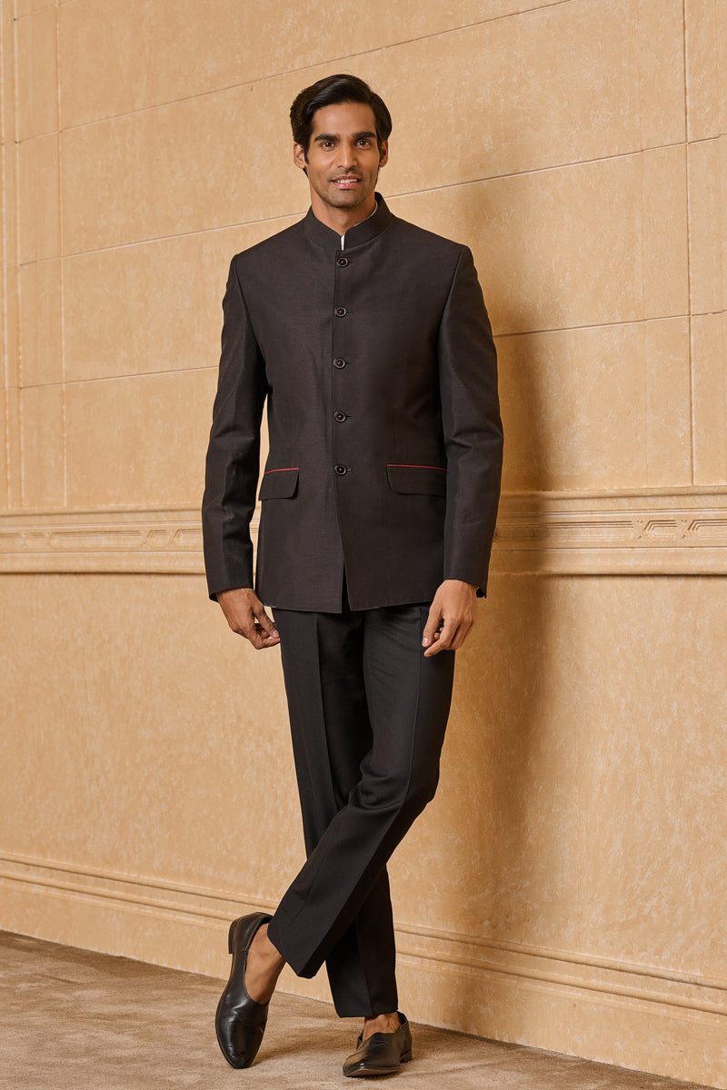 Black Classic Bandhgala With Contrast Edging