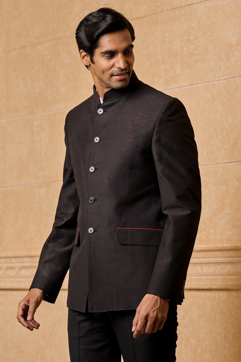 Black Classic Bandhgala With Contrast Edging