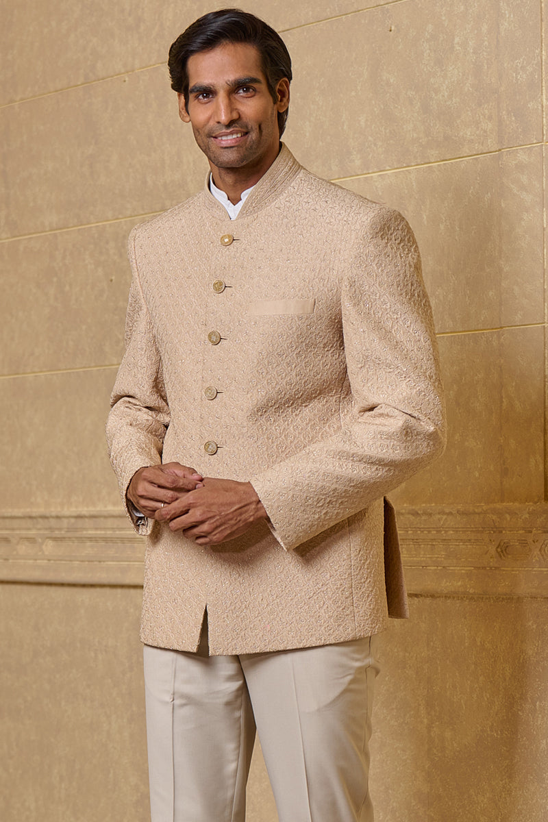 Beige All Over Dori Quilted Bandhgala