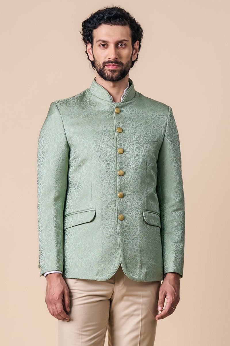 Light Green All Over Jacquard Bandhgala